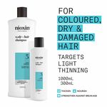 Nioxin System 3 Scalp + Hair Thickening Shampoo for Coloured, Dry and Damaged Hair with Light Thinning 300ml