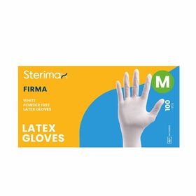 Sterimax Firma&reg; Latex Disposable White Gloves - Medium, Pack of 100