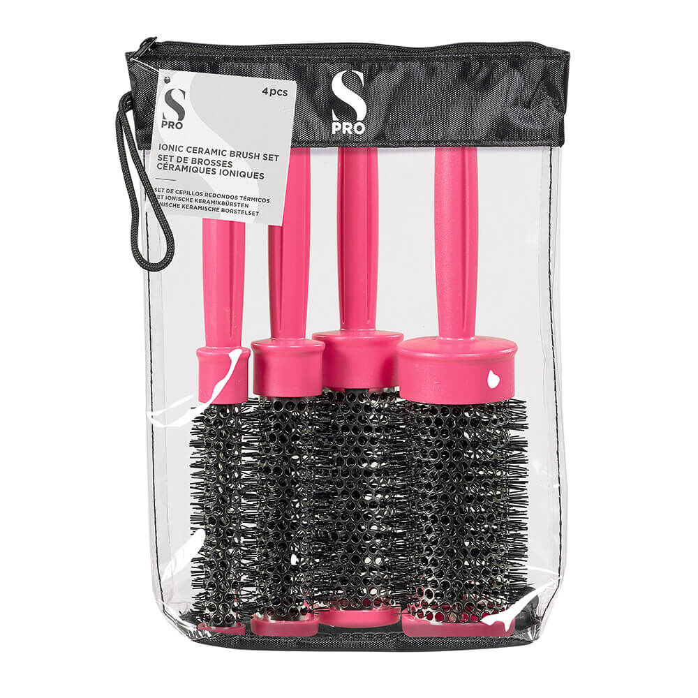 S-PRO Heat Retainer Brush Set, Pack of 4, Pink