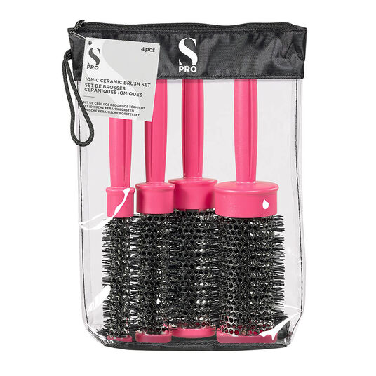 S-PRO Heat Retainer Brush Set, Pack of 4, Pink
