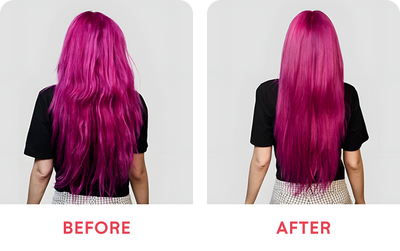 Goddess BioTech Blowout Hair Repair Mask before and after image on coloured hair