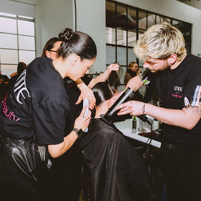 London Fashion Week backstage hair stylists London Fashion Week backstage hair stylists